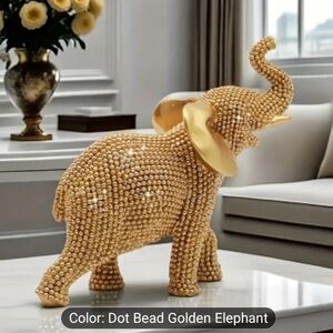 Golden Beaded Elephant Figurine